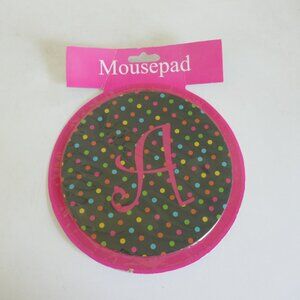 vintage Y2K monogrammed round mousepad multicolor polka dots on black background